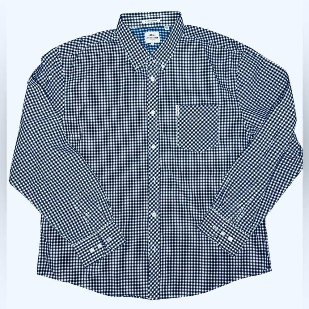 Ben Sherman Men’s 2XL Classic Gingham Check Button Down Shirt Blue White Cotton - Picture 2 of 6